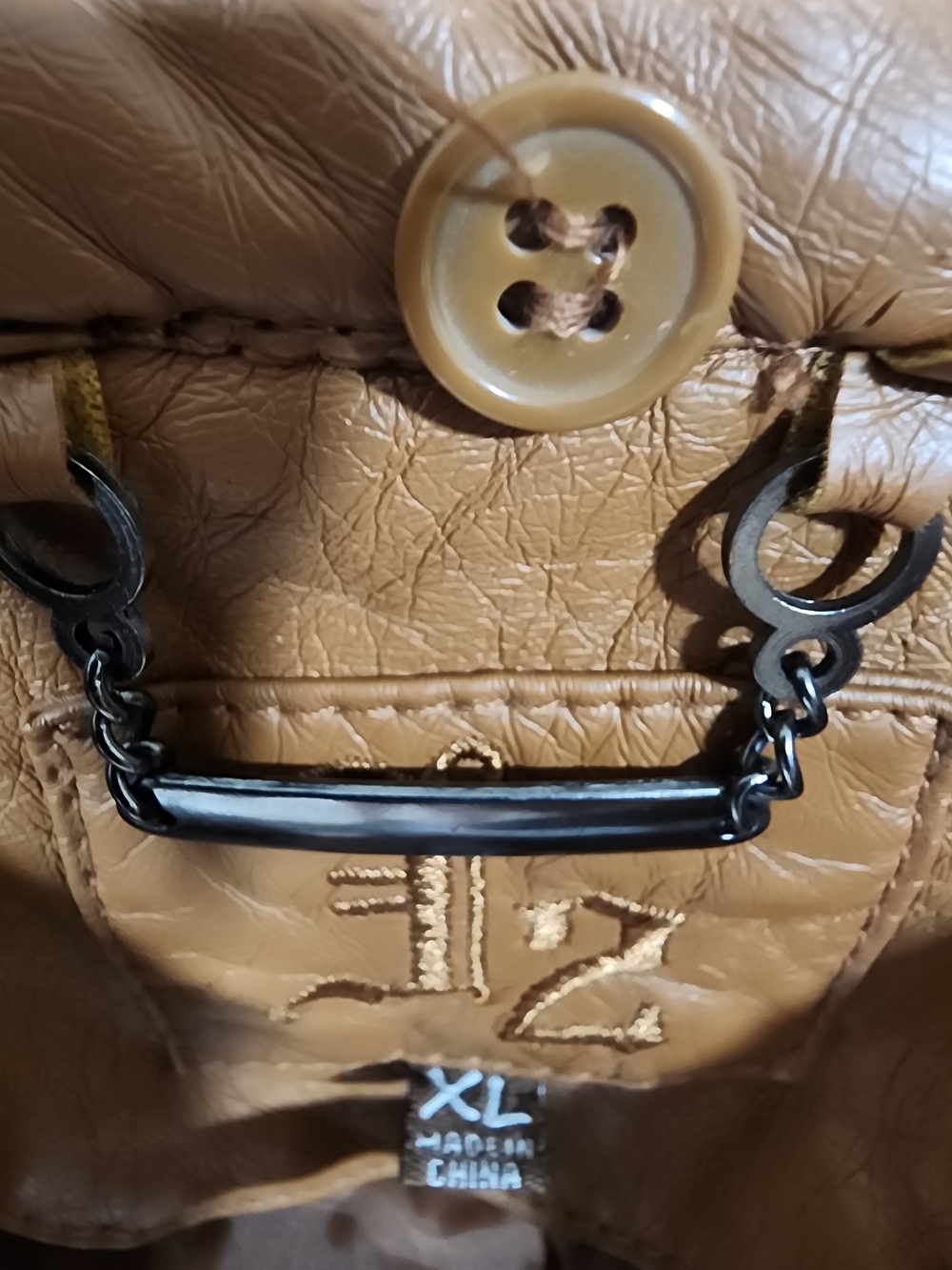Tan Hooded Faux Leather Jacket - Stylish Zip Front Coat - Picture 7 of 9